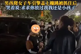 男孩爬引擎盖上蹦跳被抓，诬赖车主是人贩子，网友：别放过他图片