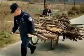 民警巡逻途中帮8旬老人拉柴火车图片