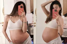 郑恺前女友程晓玥晒孕期照，穿吊带秀超大孕肚，不p妊娠线超自信图片