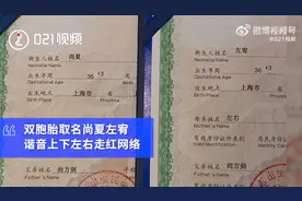 上海一对双胞胎取名谐音上下左右走红：全家名字都很牛图片