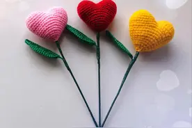 毛线钩织立体桃心（文字）图解教程，学习编织制作成发圈&花束图片