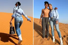 乔治娜沙漠度假，烈日下秀身材！迷你罗脱衣搂抱后妈，关系亲密图片