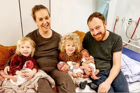 丹麦妈妈晒三胞胎孕肚，横向生长布满血丝，几乎“悬浮”身体之外图片