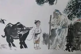 落日余晖，夕阳斜照古村落图片