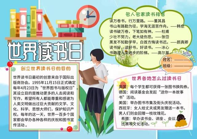手抄报（读书类文字版）