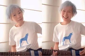 59岁“许仙”叶童罕露面！满头白发皱纹明显，弹吉他生疏表情搞怪图片