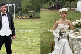 陈萌最新婚纱照曝光，独自拍写真时表情不悦，网友：眼神不太和善图片