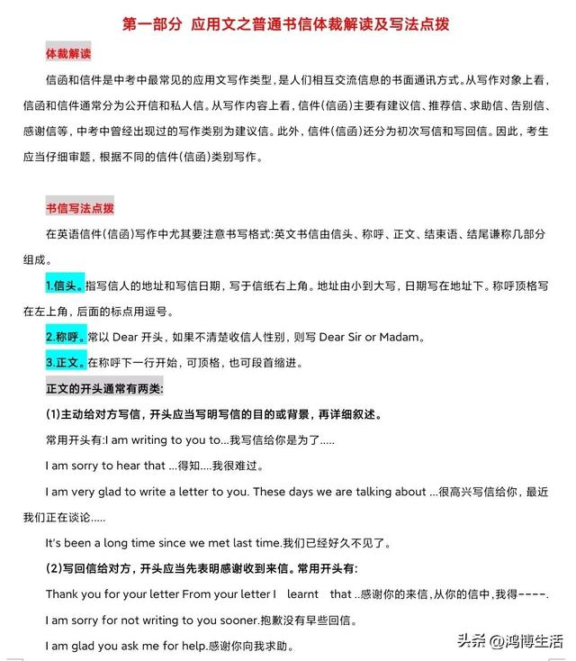 中考英语作文写作模板(书信类)