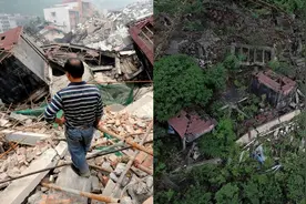 汶川大地震旧址前后对比，绿树青藤长满残壁断垣，却难掩旧痛图片