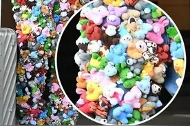 “打破时尚常规”，美国一男子将200多个毛绒玩具缝在牛仔裤上图片