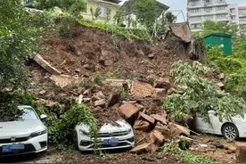 四川自贡贡井区青杠林两小区间一堡坎垮塌砸中3辆私家车图片