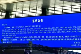 四川遭遇暴雨成都东站67趟列车停运，乘客：满屏都是停运公告图片