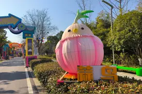 武汉一景区的“蒜鸟”装饰走红，位于“武汉话考级”灯组旁，负责人：为花灯会打造图片
