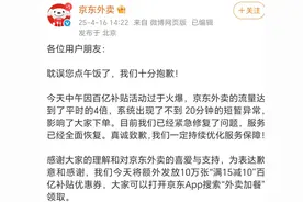 京东回应“京东外卖崩了”：流量达平时4倍，系统出现短暂异常图片