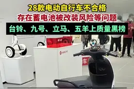 28款电动自行车不合格，存在蓄电池被改装风险等问题，台铃、九号、立马、五羊上质量黑榜图片