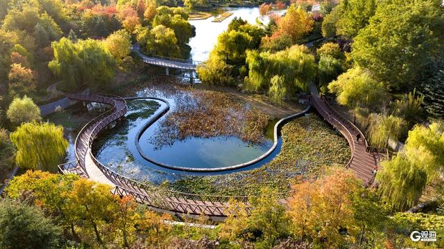 深秋时节，碧水彩林相映美