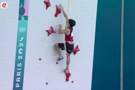 湖南运动员伍鹏夺得巴黎奥运会运动攀岩男子速度赛银牌图片