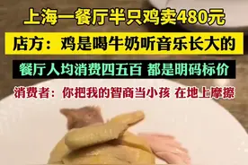 上海一餐厅半只鸡卖480元，店方：鸡是喝牛奶听音乐长大的。消费者：你把我的智商当小孩，在地上摩擦。（极目新闻）图片