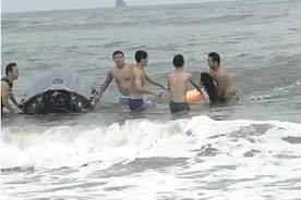 “巨浪把摩托艇打翻 让游客抓紧摩托艇往岸边走”图片