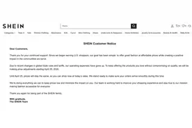 希音、Temu告知美国消费者4月25日起涨价：关税变化导致运营成本上升图片