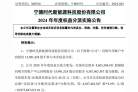 宁德时代拟每10股派现45.53元，合计派发近200亿元图片