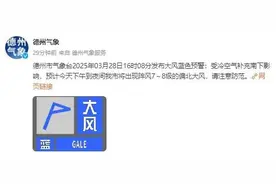 大风蓝色预警：德州今天下午到夜间阵风7～8级图片
