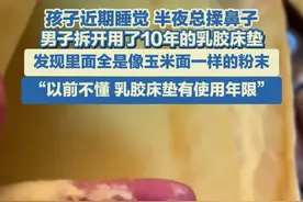 孩子近期睡觉半夜总揉鼻子 男子拆开用了10年的乳胶床垫 发现里面全是像玉米面一样的粉末图片