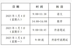 2025年春季高考、外语一考1月4日起开考！松江这些考场周边道路将开放临时停车→图片