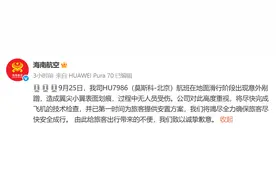 飞机滑行时出现意外，海南航空致歉图片