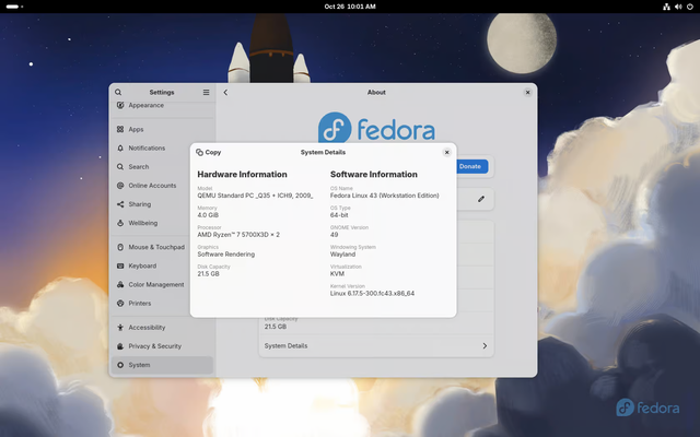 Fedora 43 正式版定档 10 月 28 日发布：升级 Linux 内核 6.17