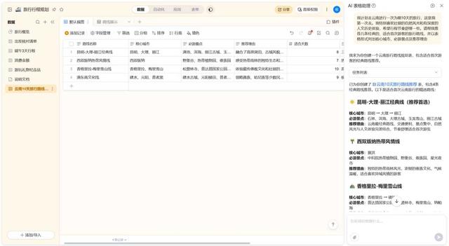 当风花雪月遇上数字智能：我如何用一张钉钉AI表格，定制我的完美云南之旅