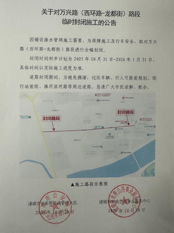 注意！诸城这个路段临时封闭施工！