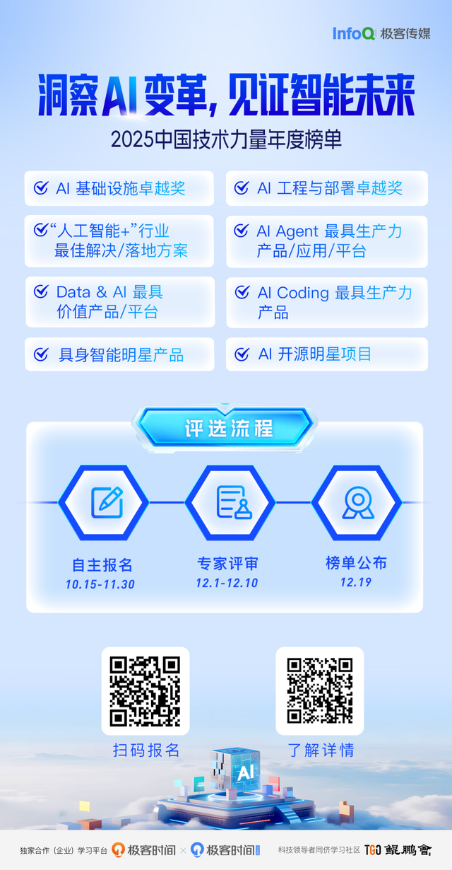 聚焦 AI 全栈创新与行业应用，InfoQ 2025 中国技术力量年度榜单开启