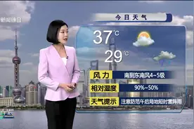 今日天气 37℃~29℃ 风力：南到东南风4~5级 相对湿度：90%~50% 天气提示：注意防范午后局地短时雷阵雨视频封面