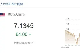 8月7日人民币对美元中间价报7.1345元 上调64个基点图片