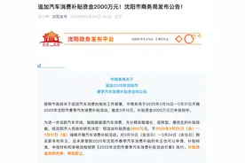 沈阳：追加汽车消费补贴资金2000万元图片