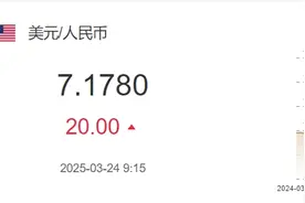 3月24日人民币对美元中间价报7.1780元 下调20个基点图片