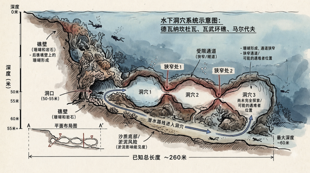 马尔代夫出事洞穴地形图曝光：有3个连环洞，撤离时间仅5分钟！全球顶级专家下水搜救