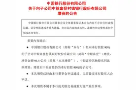 中行向中银富登村镇银行增资93.3亿元 投管行试点即将完成“两步走”图片