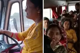 印度一名巴士司机突发癫痫昏迷 车上女乘客充当临时司机将车开到医院图片