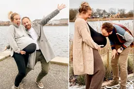 丹麦一女子展示三胞胎孕肚 异常凸出走红网络图片