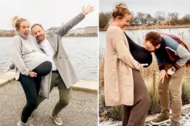 丹麦一女子展示三胞胎孕肚 异常凸出走红网络图片