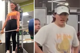 美国女子在健身房成功硬拉近400斤的重量 周围男子面露惊讶图片
