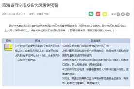 注意！西宁发布大风黄色预警图片