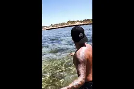 惊险时刻！澳大利亚男子兴奋自拍在海边浅水区追赶一条鲨鱼图片