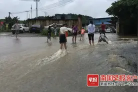 好欢乐！暴雨后路面积水，南宁市民上街抓鱼图片