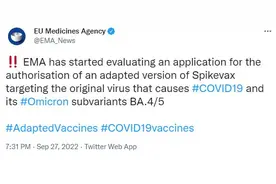 欧洲药品管理局开始评估针对奥密克戎BA.4、BA.5的莫德纳二价疫苗图片