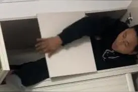 胜负欲极强！爸爸为赢女儿躲猫猫爬进衣柜顶层：游戏赢了 腰闪了图片