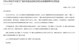 CBA官方：广厦队主帅王博被罚款五万元并停赛一场图片