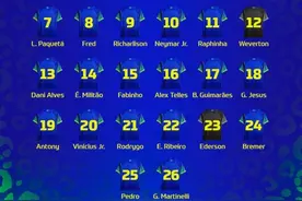 巴西世界杯号码：内马尔10号，维尼修斯20、理查利森9、热苏斯18图片